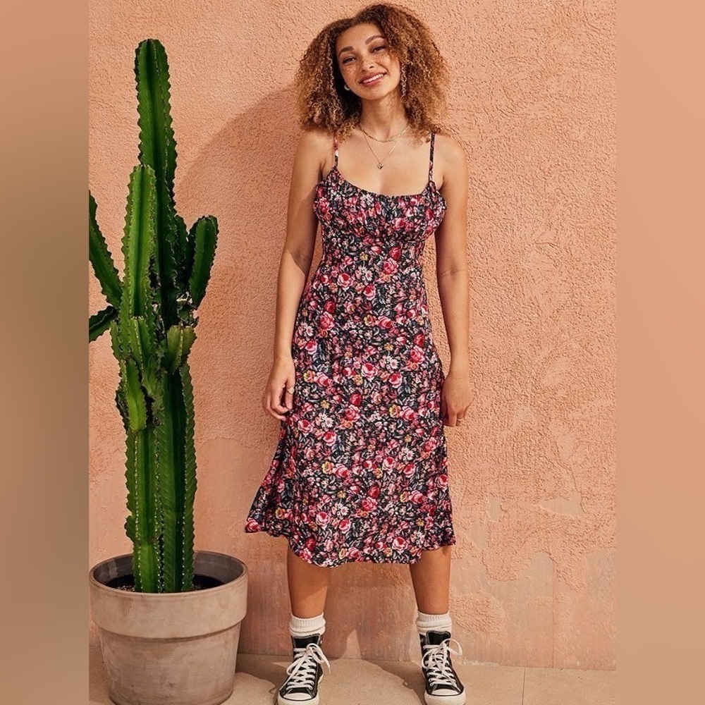Urban Outfitters Jessie Rose Floral Midi Dress Medium Cottagecore Sundress